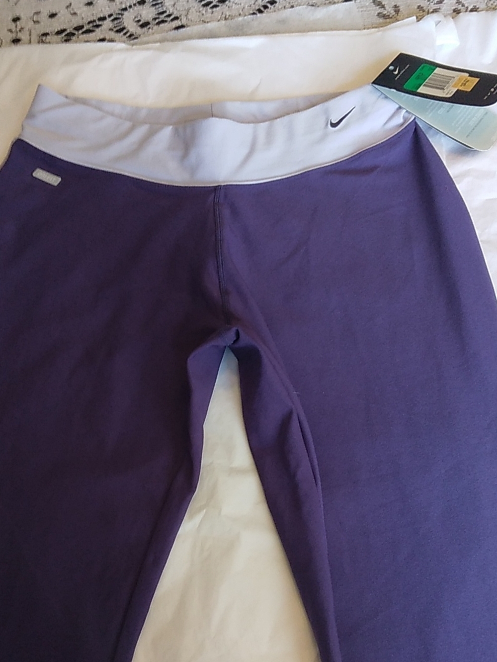 Nike Purple Kids Leggings with Light Gray Waistband - Picture 2 of 2